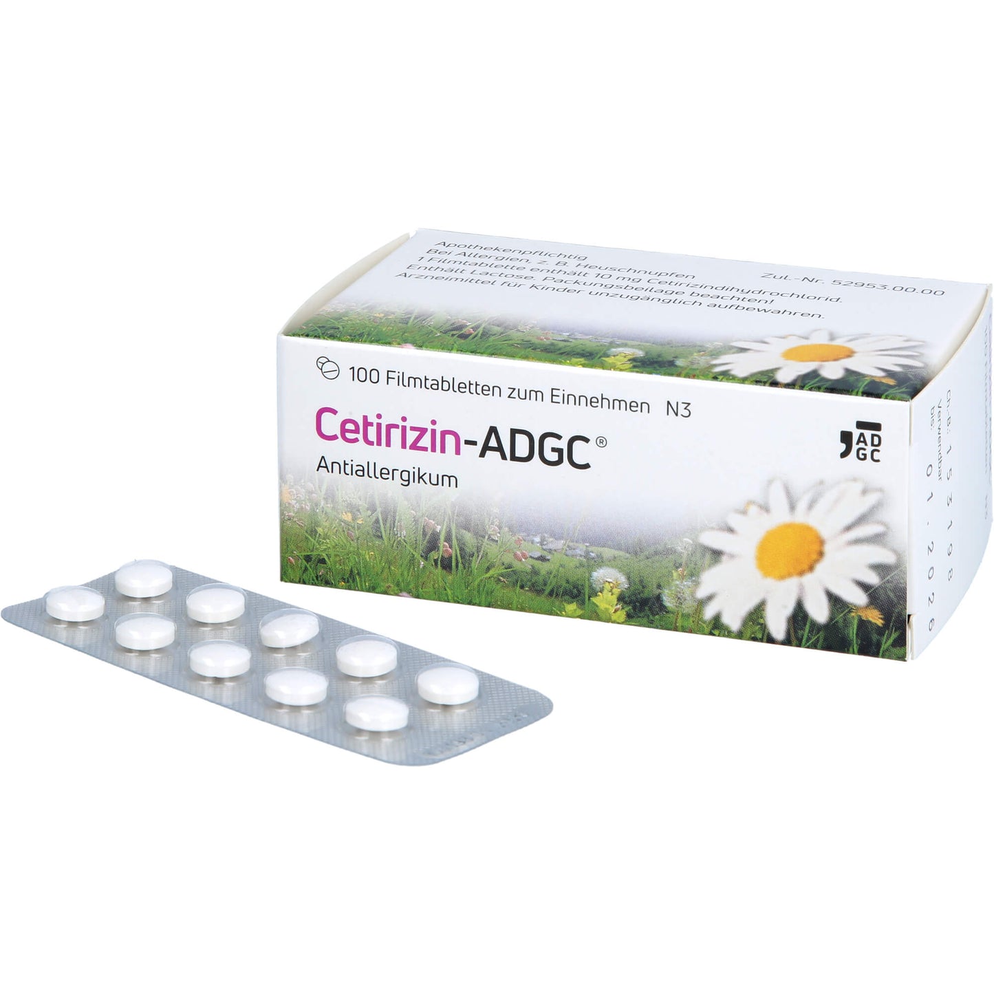 ADGC Cetirizine 100 film-coated tablets for allergy treatment