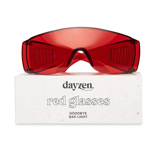 Dayzen Red glasses against blue and green light