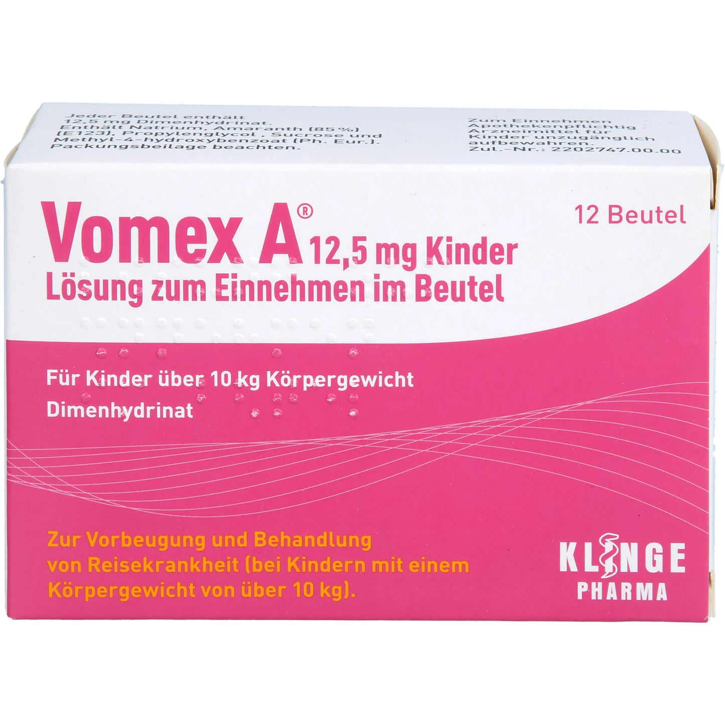 Vomex A 12.5 mg Kid's Sachets for Motion Sickness, 12 Sachets