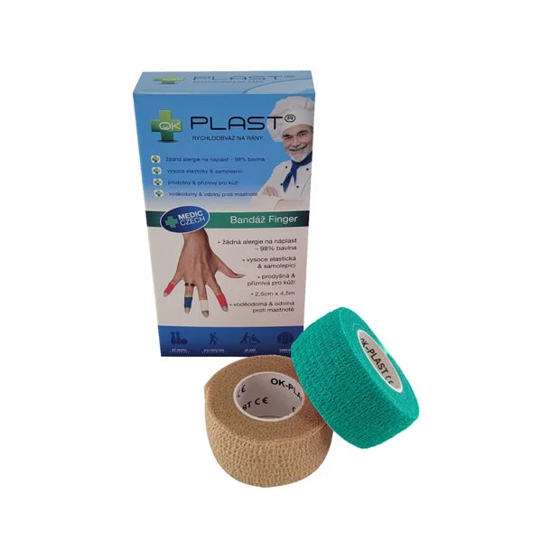 OK-plast Quick Finger Bandage 2.5 cm x 4.5 m 2 pcs beige and aquamarine