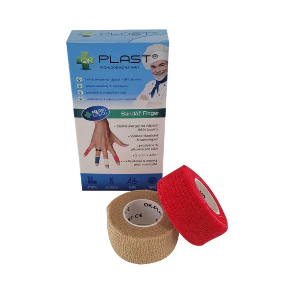 OK-plast Quick Finger Bandage 2.5 cm x 4.5 m 2 pcs beige and red