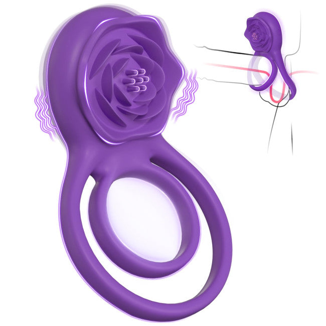 SuperLove Vibrating Cock Ring with Rose Clitoral Stimulator Purple  My Dr.  XM