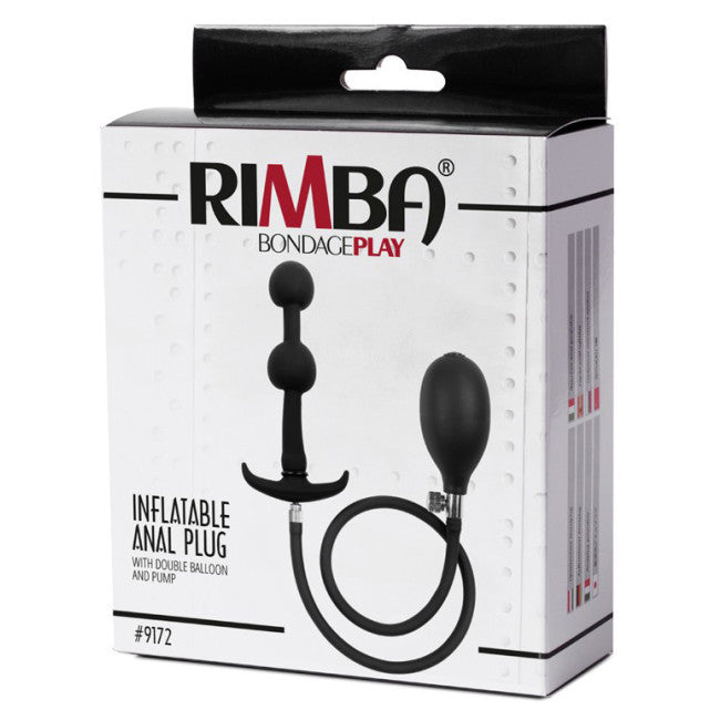 Rimba Latex Play Inflatable Anal Plug with Double Balloon and Pump Black