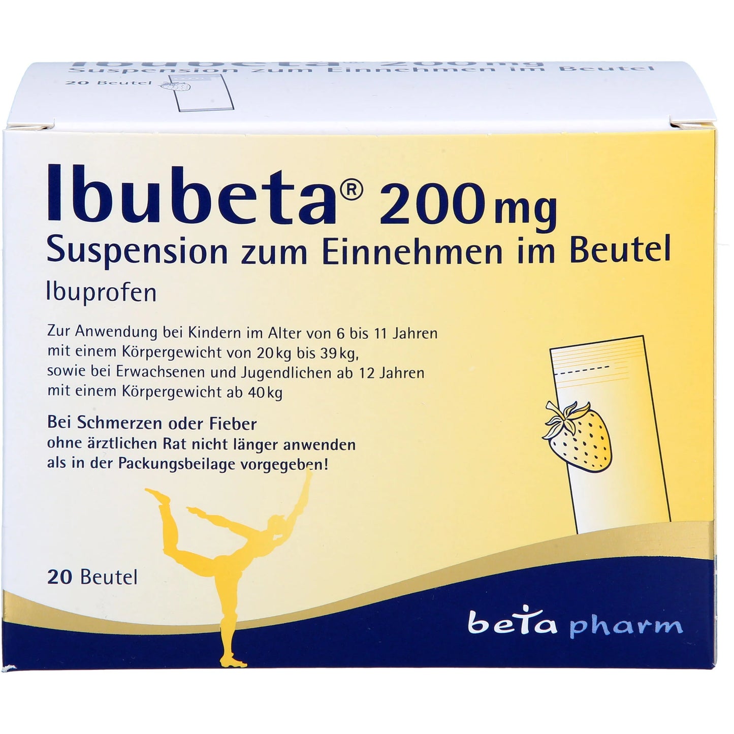 Ibubeta 200 mg Suspension for pain and fever relief, 20 sachets