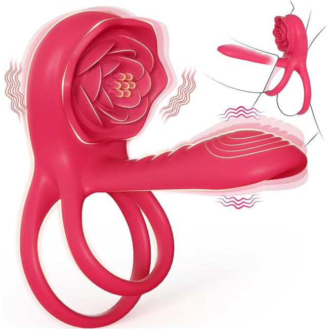 SuperLove Vibrating Cock Ring Sleeve with Rose Clitoral Stimulator Red – My  Dr. XM