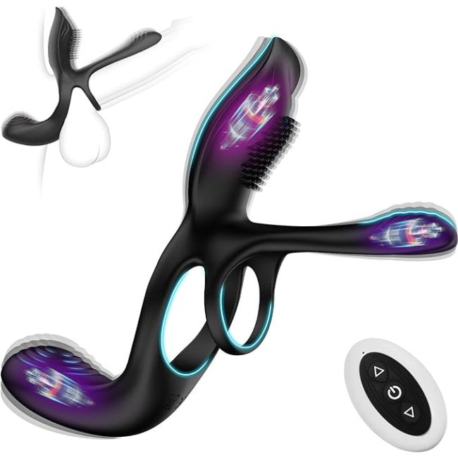 SuperLove Vibrating 3in1 Cock Ring for Couples with Remote Black My Dr. XM SuperLove Vibrating 3in1 Cock Ring for Couples with Remote Black My Dr. XM