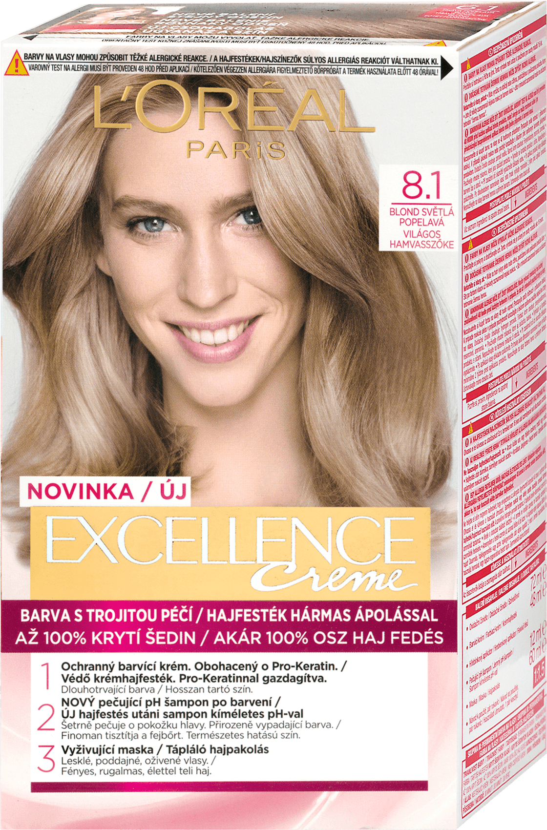 L'Oreal Paris Excellence Creme Hair Color Blonde Light Ash 8.1, 192 ml