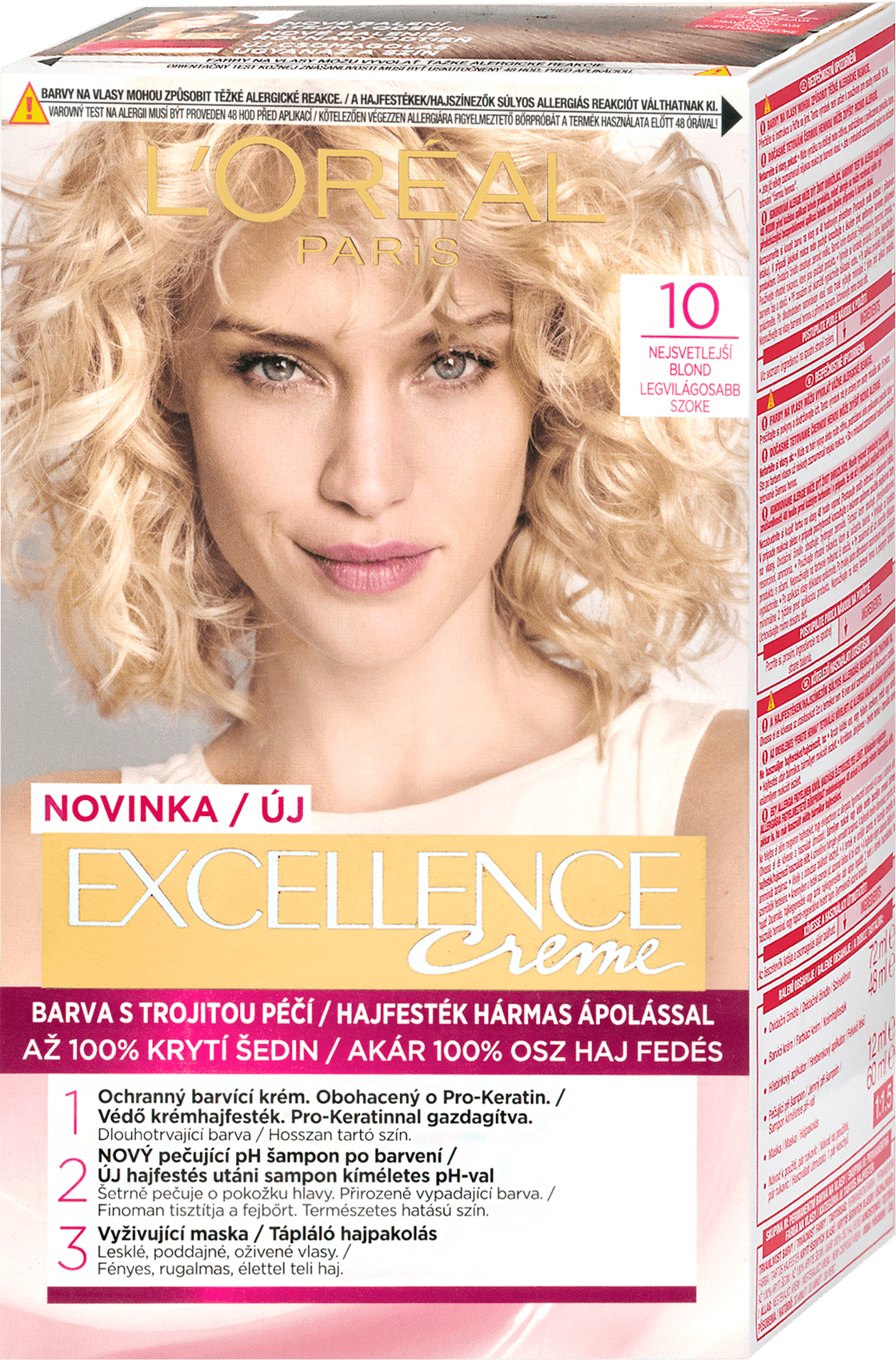 L'Oreal Paris Excellence Creme Hair Color Lightest Blond 10, 192 ml