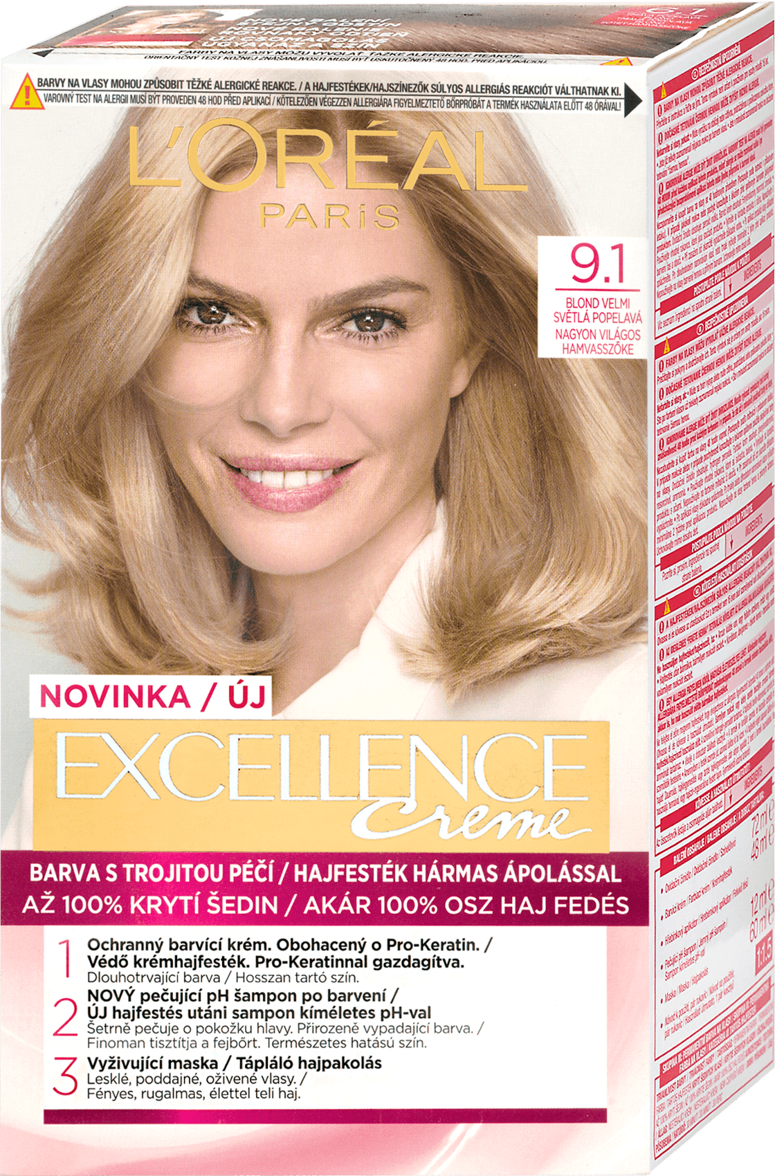 L'Oreal Paris Excellence Creme hair color Blonde Very light ash 9.1, 192 ml
