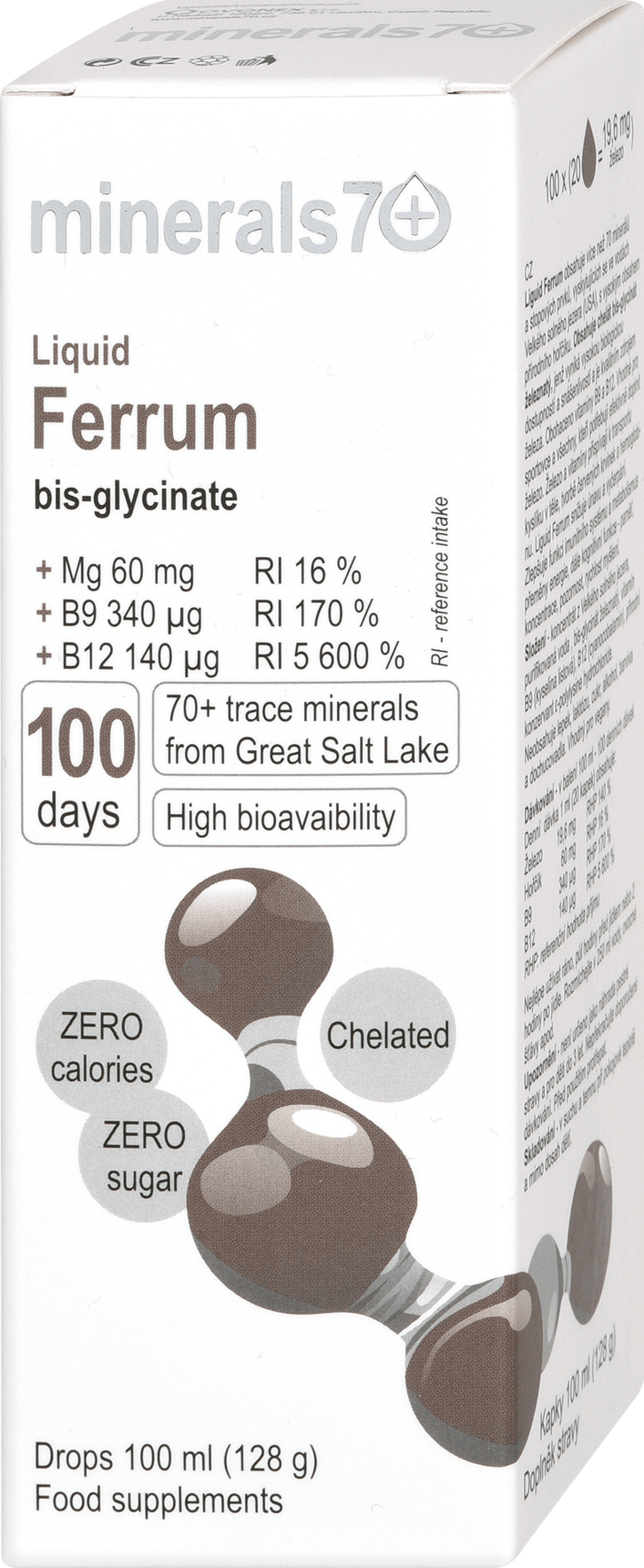 Minerals70 + food supplement Liquid Ferrum, 100 ml