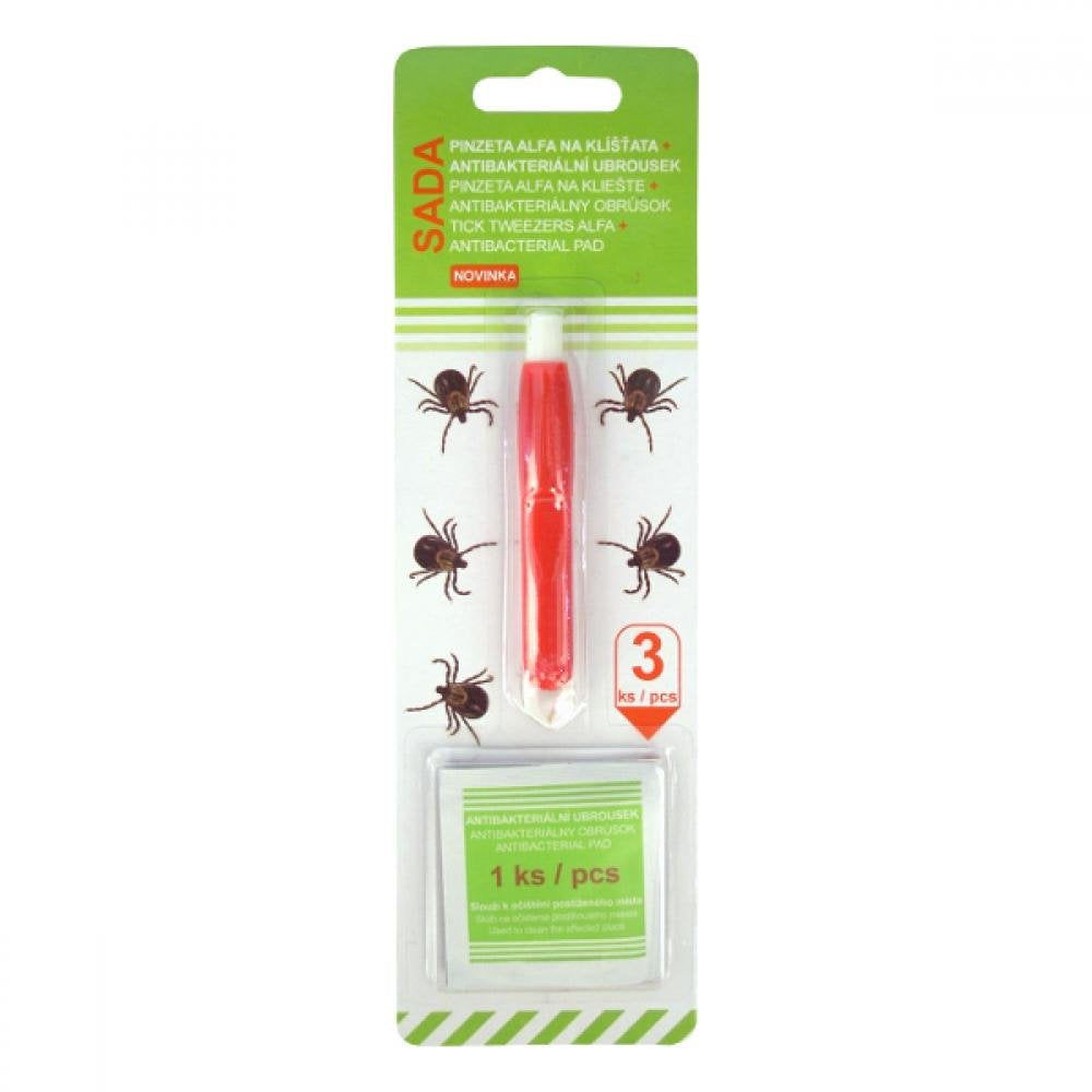 ALFA Tweezers for ticks set with antibacterial napkin - mydrxm.com