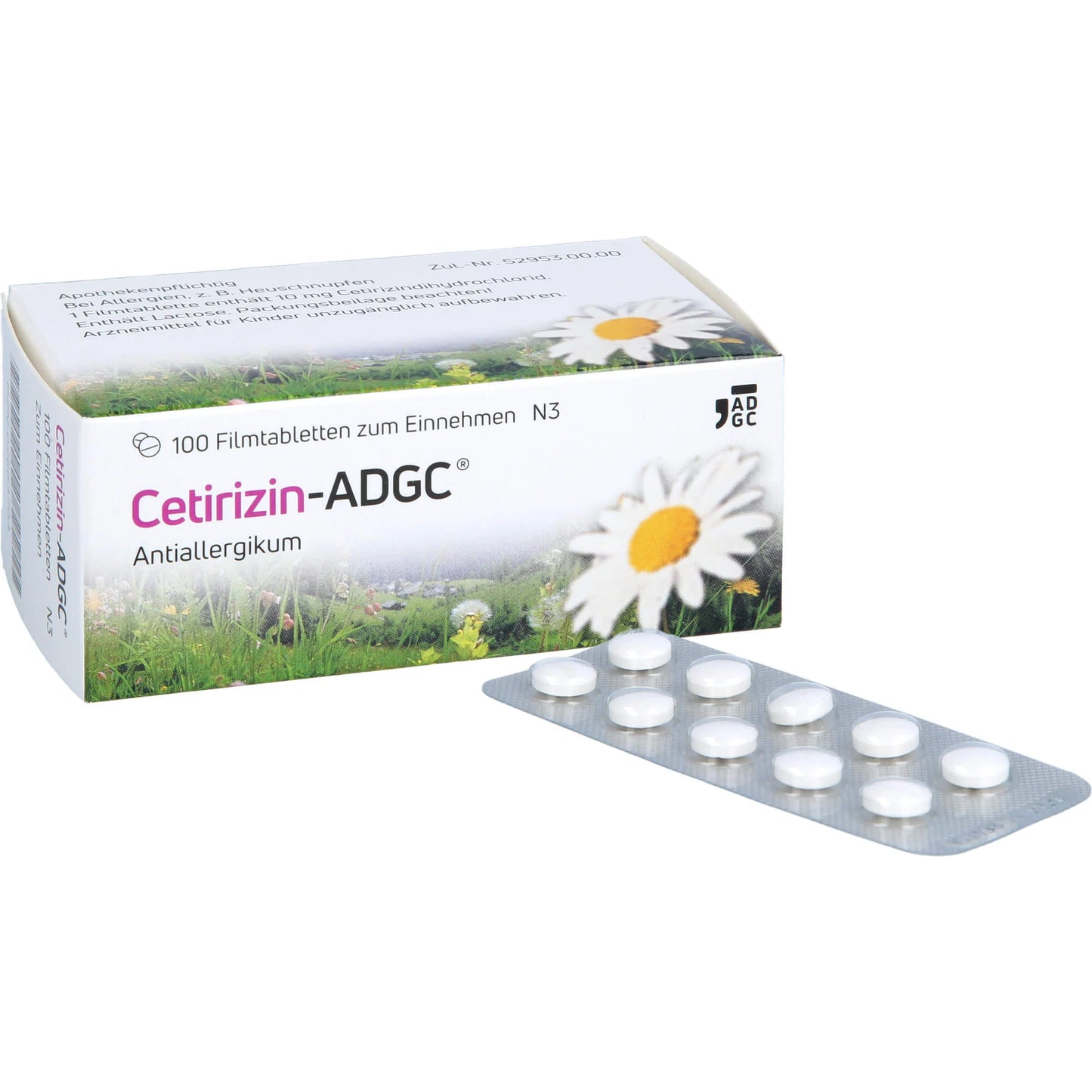 ADGC Cetirizine 100 film-coated tablets for allergy treatment
