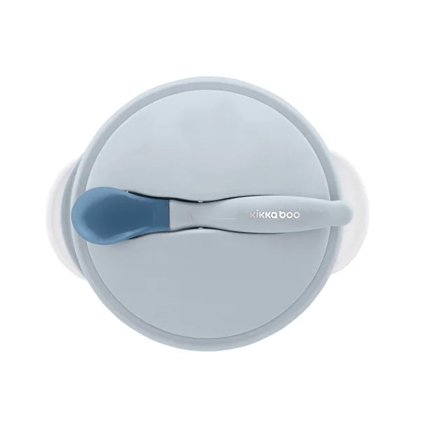 KikkaBoo Bowl with lid and spoon with heat sensor blue