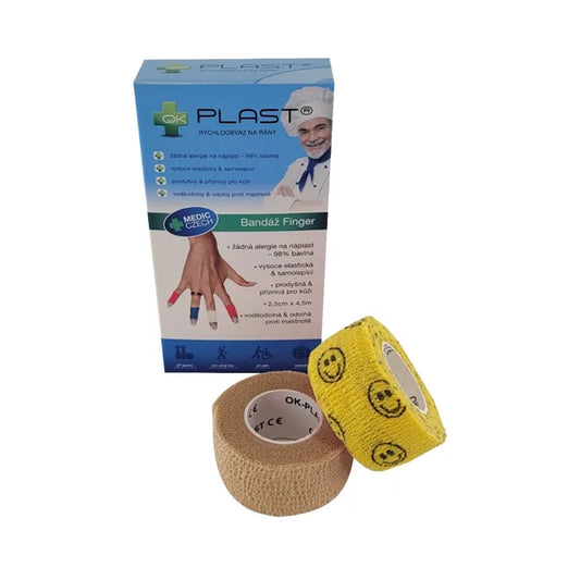 OK-plast Quick Finger Bandage 2.5 cm x 4.5 m 2 pcs beige and yellow
