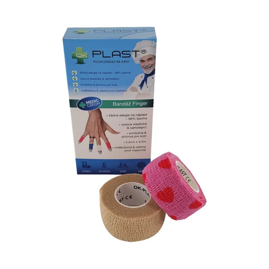 OK-plast Quick Finger Bandage 2.5 cm x 4.5 m 2 pcs beige and pink with hearts