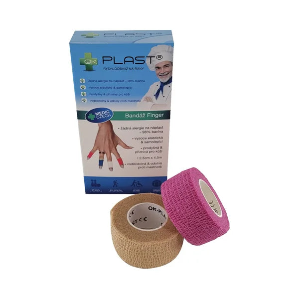 OK-plast Quick Finger Bandage 2.5 cm x 4.5 m 2 pcs beige and pink