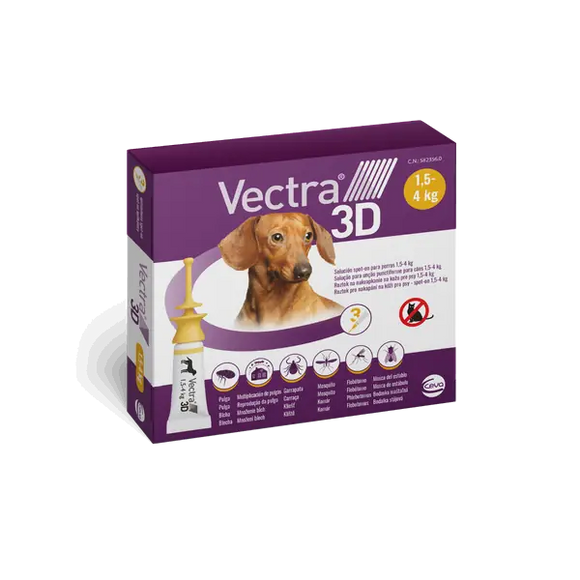 Vectra 3D spot-on for dogs XS (1,5–4 kg) 3 pipettes