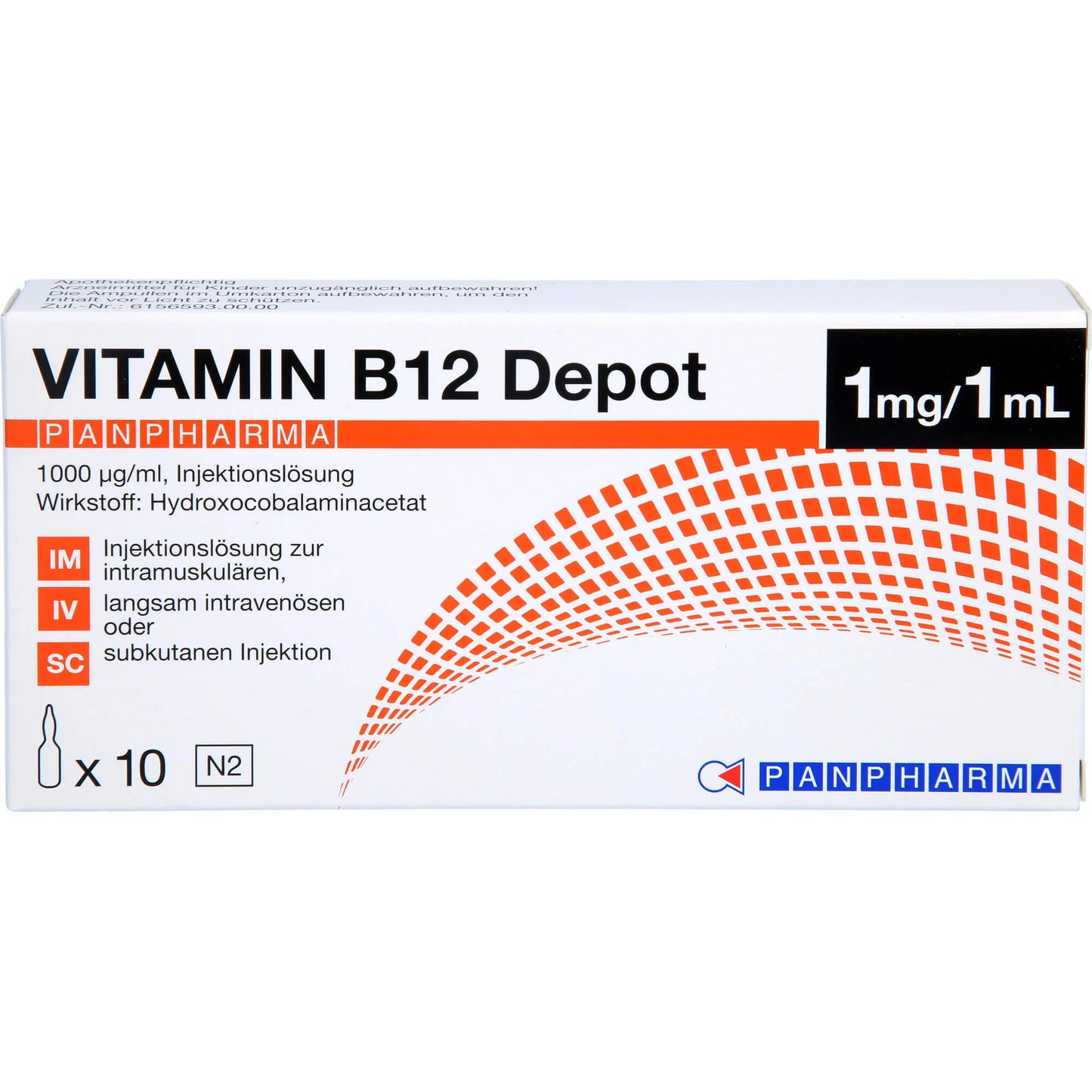 Panpharma Vitamin B12 Depot 1000 µg/ml Injection Solution, 10 ampoules