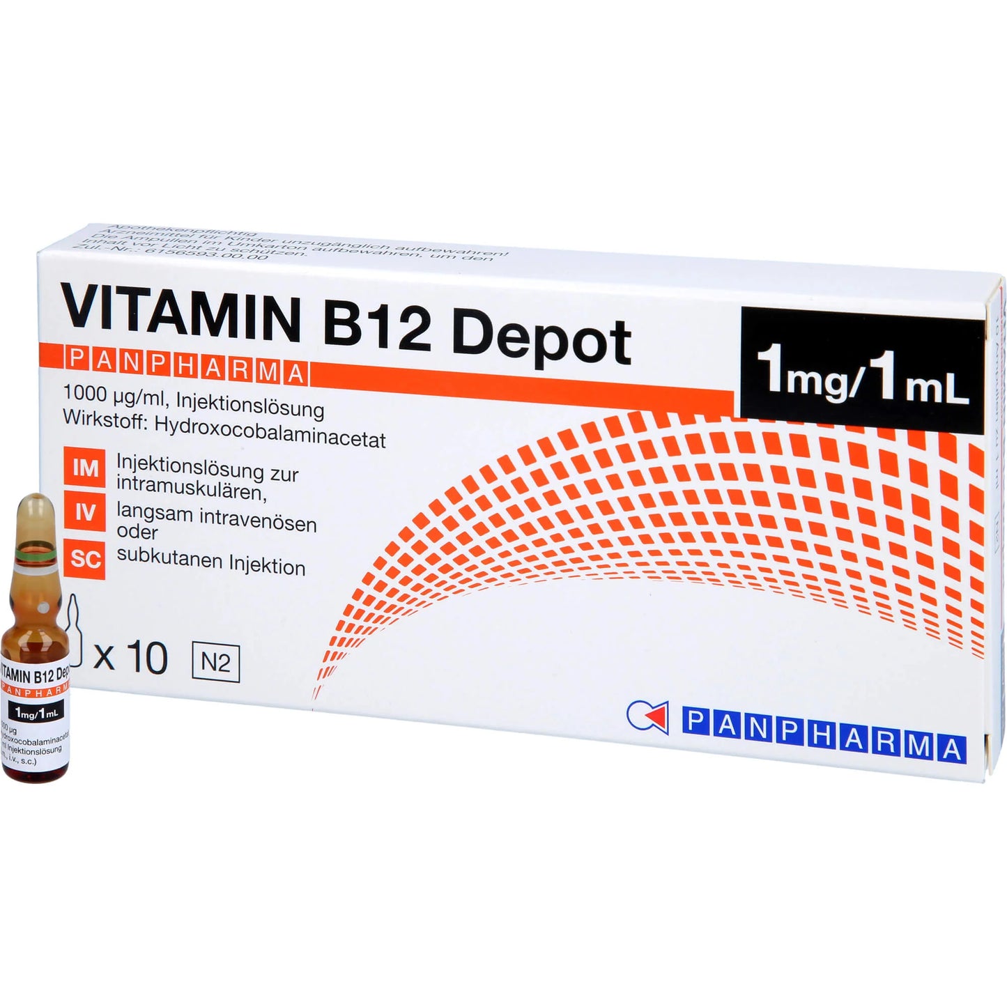 Panpharma Vitamin B12 Depot 1000 µg/ml Injection Solution, 10 ampoules