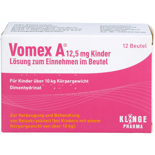 Vomex A 12.5 mg Kid's Sachets for Motion Sickness, 12 Sachets