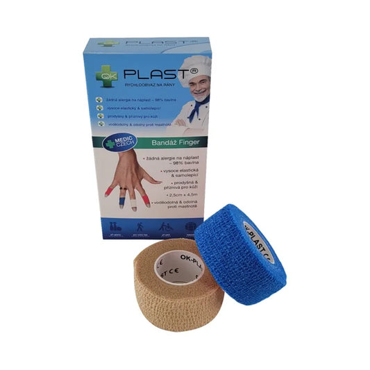 OK-plast Quick Finger Bandage 2.5 cm x 4.5 m 2 pcs beige and blue