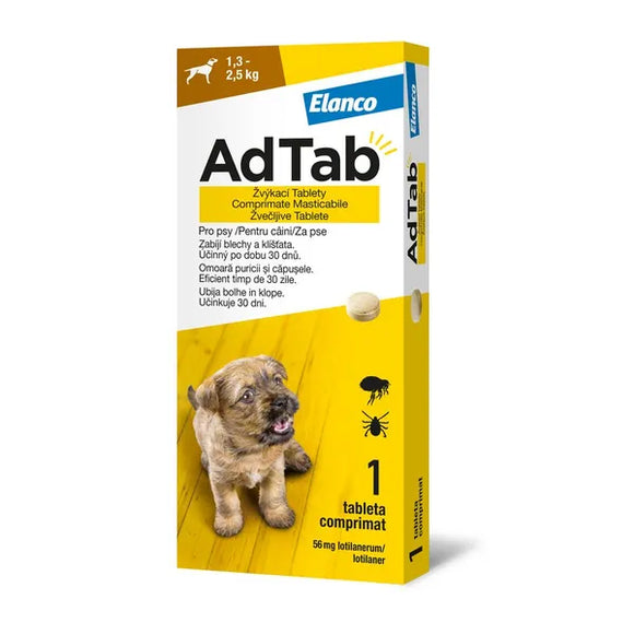 AdTab Chewable tablets against fleas and ticks for dogs 1.3-2.5 kg 56 mg - 1 tablet