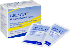 Almirall Gelacet gelatin powder with biotin 21 sachets