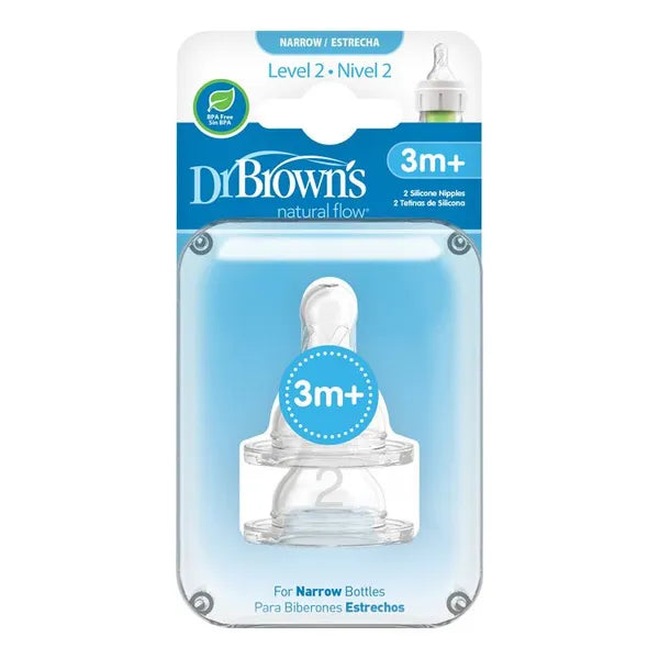 Dr.Browns narrow silicone baby bottle nipple 3m+; Level 2 - 2 pcs