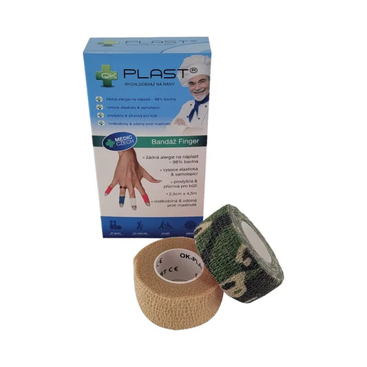 OK-plast Quick Finger Bandage 2.5 cm x 4.5 m 2 pcs beige and camouflage
