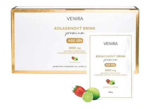 Venira Premium collagen drink for hair, nails and skin age 50+ strawberry, lime 30 sachets x 10.8g