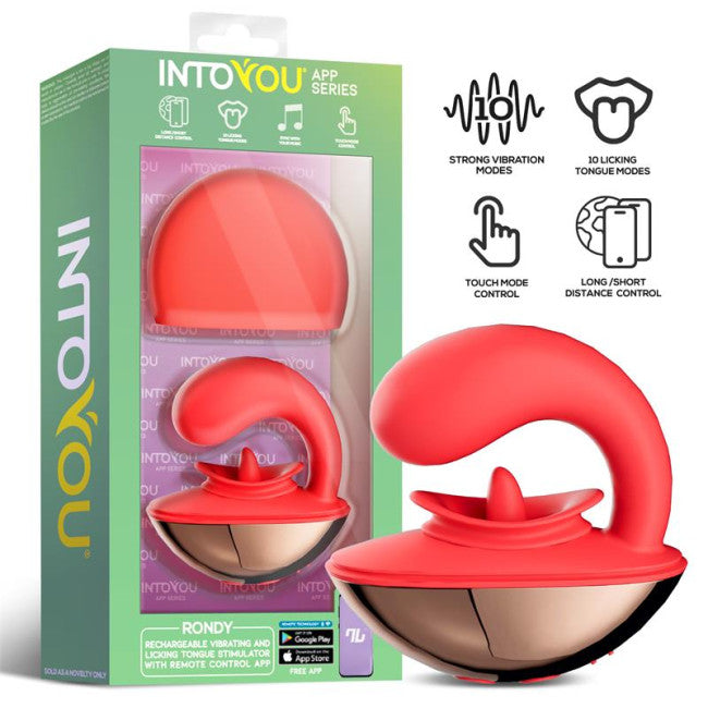 InToYou App Series Rondy Vibrating & Licking Tongue Stimulator with App Red