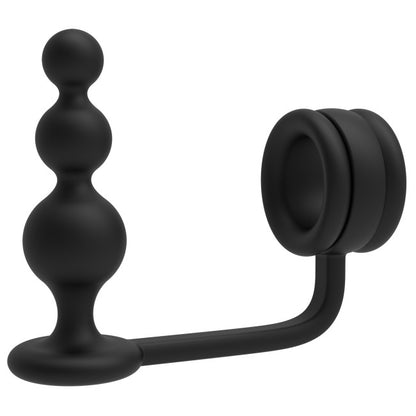 Dream Toys Ramrod Cockring with Beaded Anal Plug Black