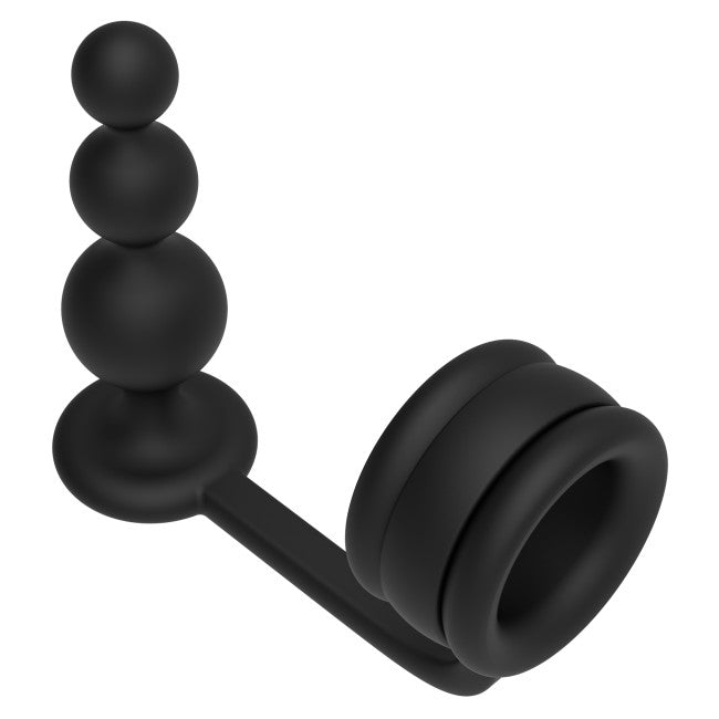 Dream Toys Ramrod Cockring with Beaded Anal Plug Black