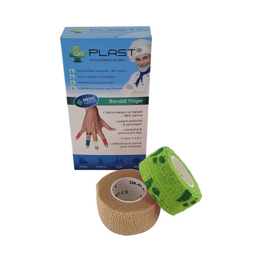 OK-plast Quick Finger Bandage 2.5 cm x 4.5 m 2 pcs beige and green