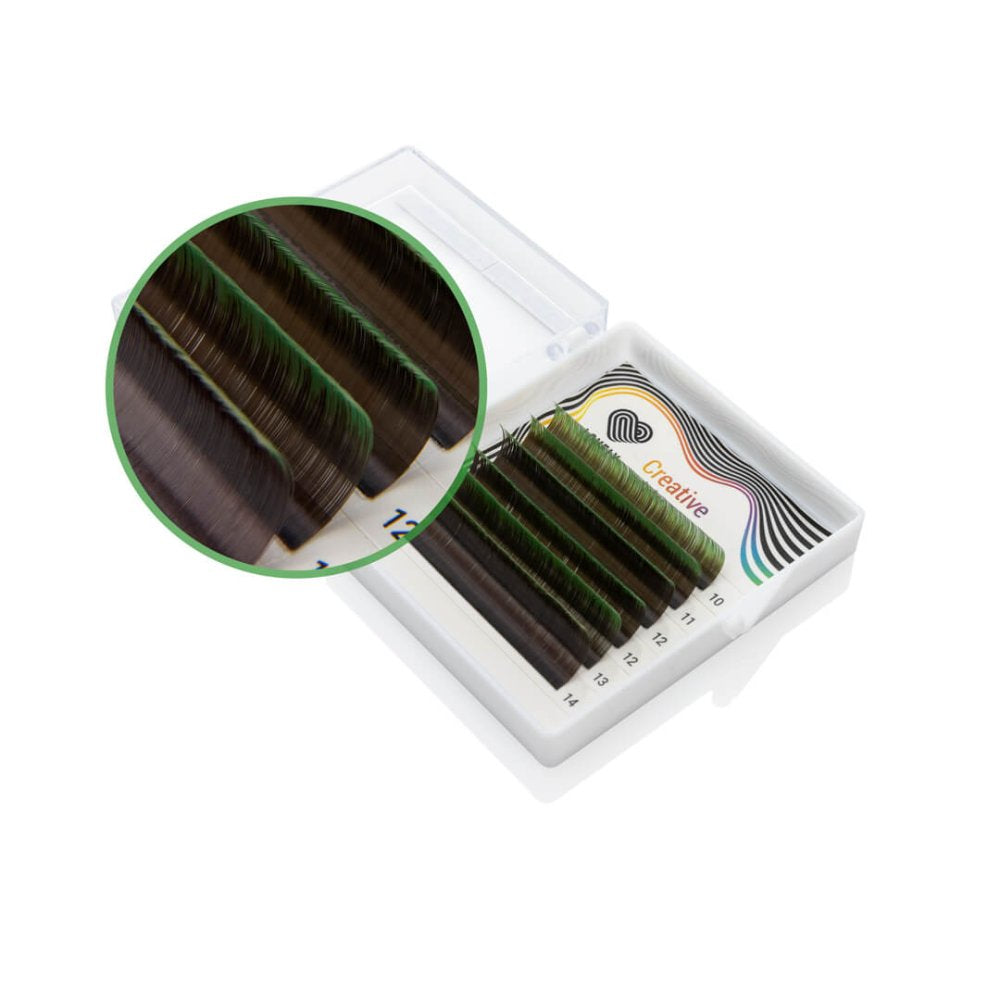 LOVELY artificial eyelashes Ombre green mini D 0.07 mix 10-14 mm (6 lines)