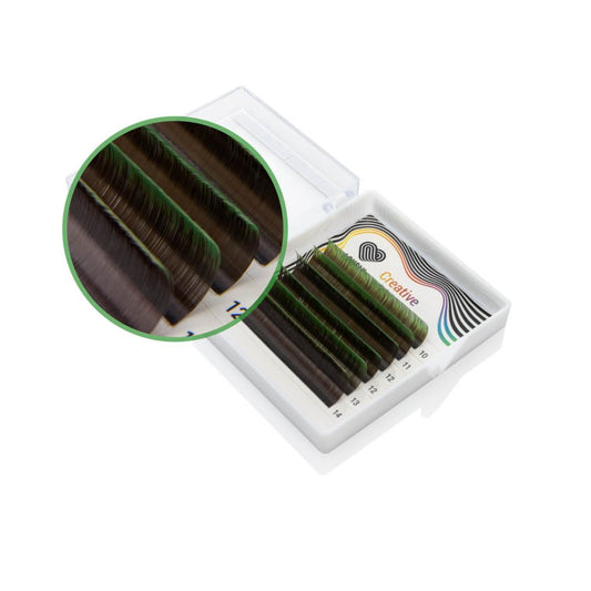 LOVELY artificial eyelashes Ombre green mini D 0.07 mix 10-14 mm (6 lines)