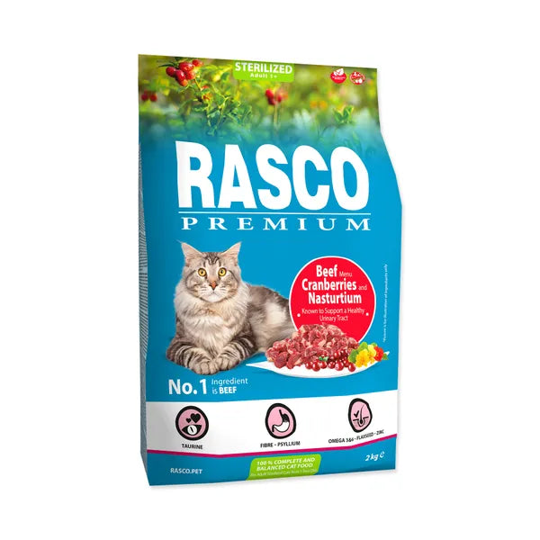 Rasco Premium Sterilized Cat Food Beef with cranberry and watercress granules 2 kg