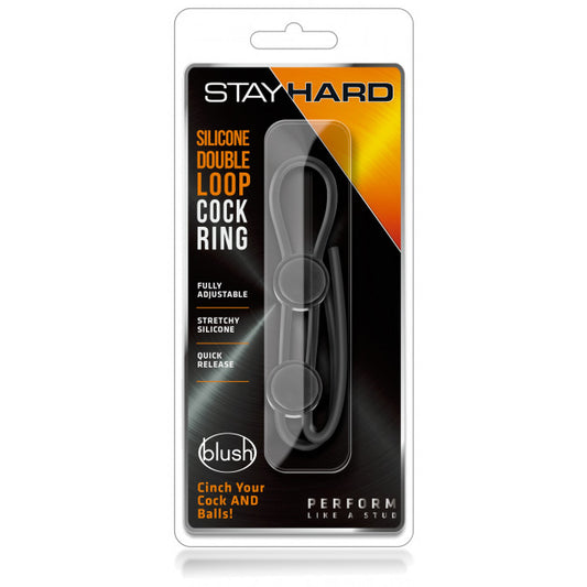 Blush Stay Hard Double Loop Cock Ring Black