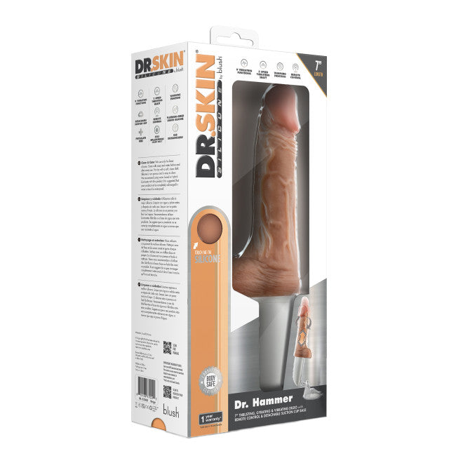 Blush Dr. Skin Silicone Dr. Hammer 7 Inch Thrusting Dildo with Handle Beige