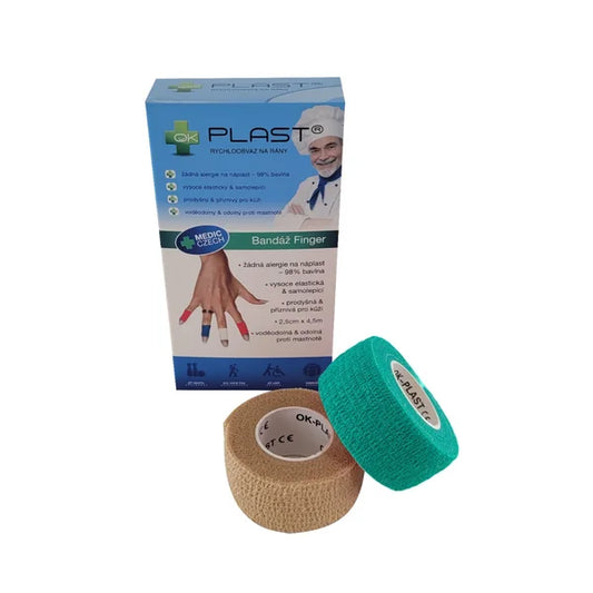 OK-plast Quick Finger Bandage 2.5 cm x 4.5 m 2 pcs beige and aquamarine