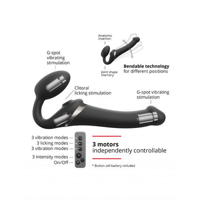 strap-on-me Multi Orgasm Strap-On Vibrator with Licking Stimulator Black L