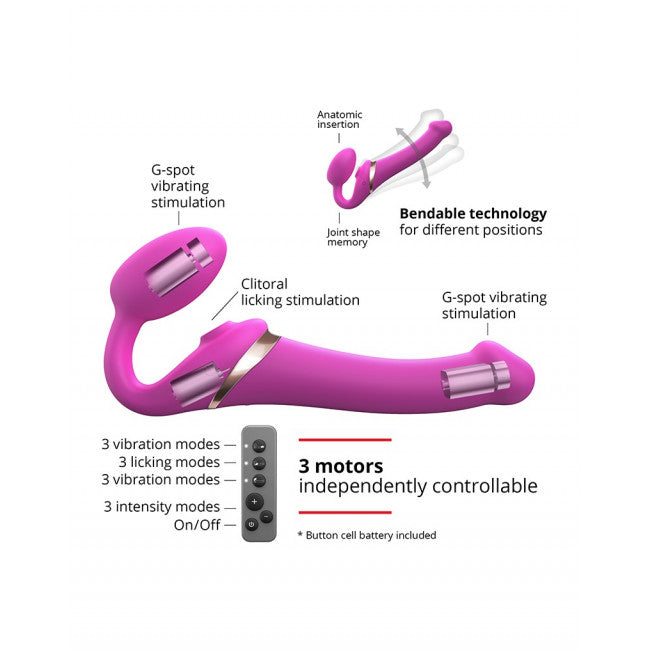 strap-on-me Multi Orgasm Strap-On Vibrator with Licking Stimulator Pink M