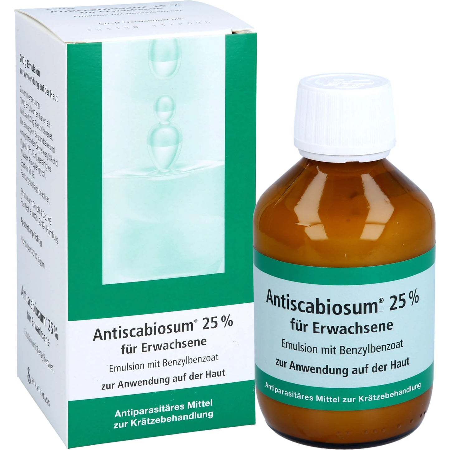 Antiscabiosum 25% for adults, emulsion for scabies treatment, 200 ml solution