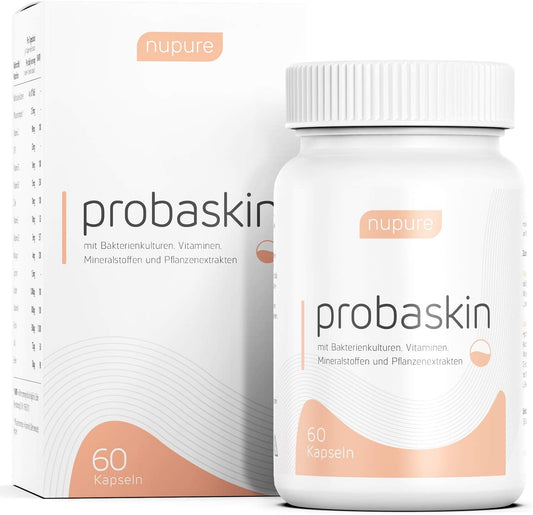 Nupure Probaskin Biotin, Zinc and Selenium for Healthy Skin - 60 Capsules in a 2 Capsule System - 6 Special Bacterial Cultures