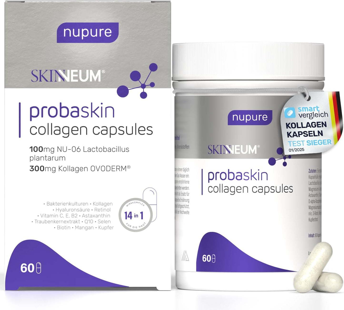 Nupure® Probaskin Collagen Capsules Ovoderm® Innovative 14-in-1 with Lactobacillus Patented Lactic Acid Bacteria 60 capsules