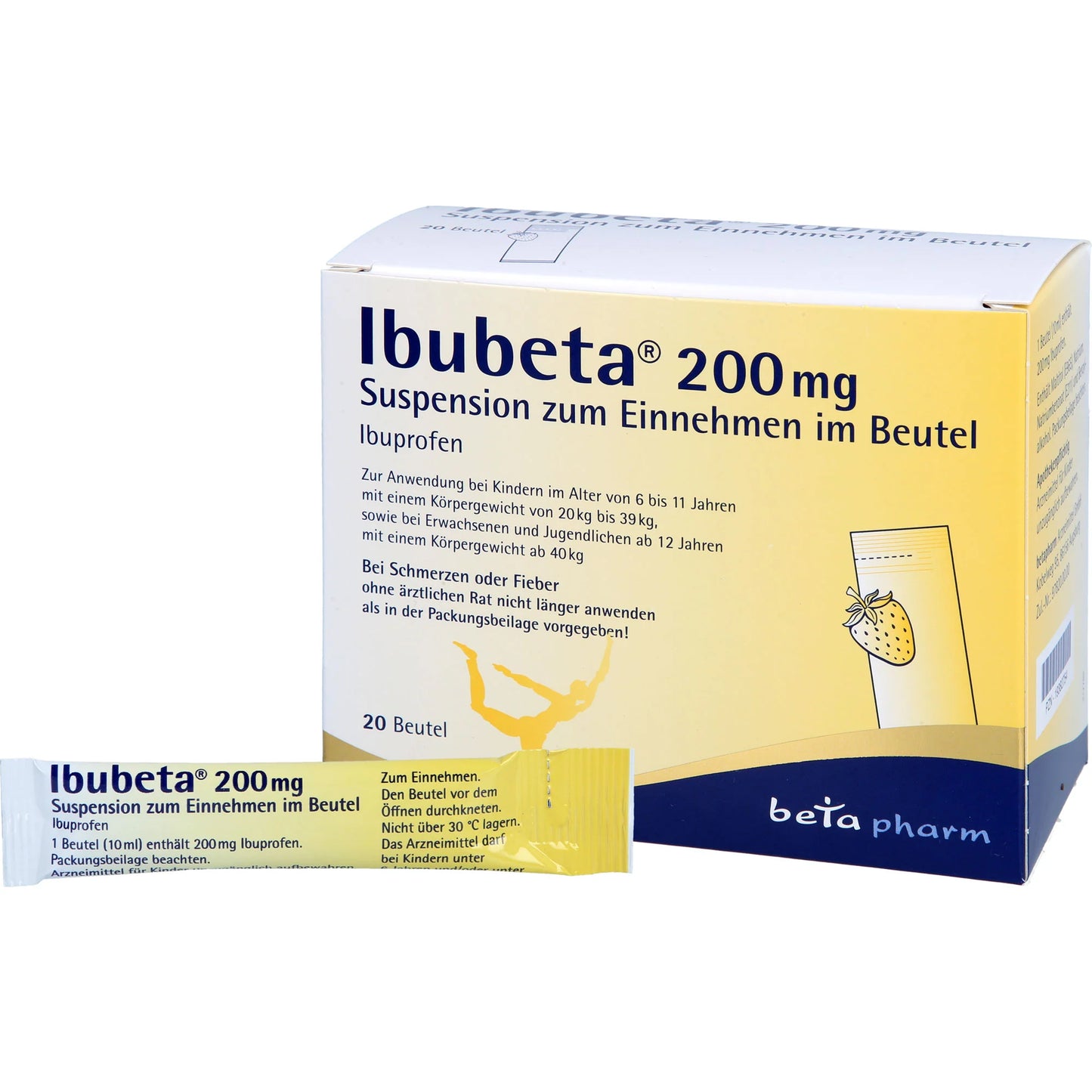 Ibubeta 200 mg Suspension for pain and fever relief, 20 sachets