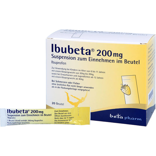 Ibubeta 200 mg Suspension for pain and fever relief, 20 sachets