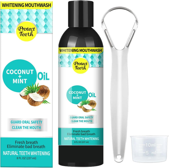 Whitening Coconut + Mint Oil Mouthwash 237 ml with Tongue Scraper