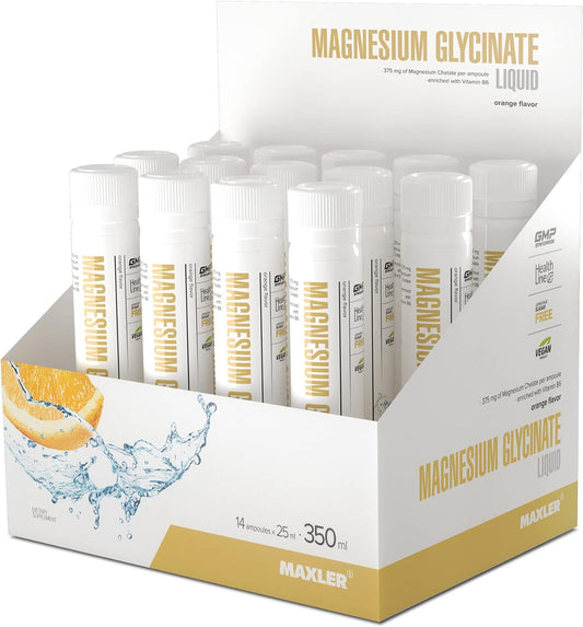 MAXLER Magnesium Glycinate Liquid, Orange , 14 x 25 ml,
