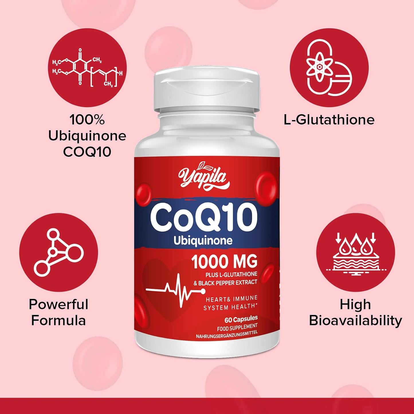 CoQ10 Ubiquinone with L-Glutathione 1000 mg - 60 capsules